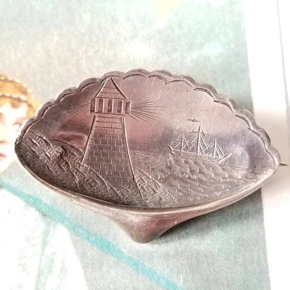 Antique brooch Victorian lighthouse and ship Sterling Silver seashell mermaid - Picture 12 of 16